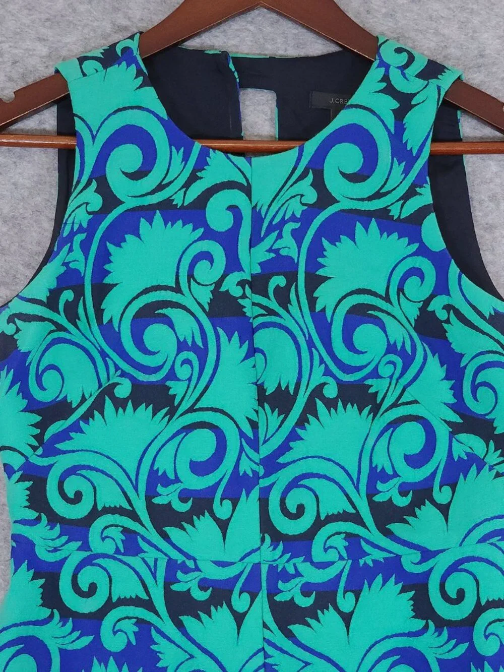 J.Crew Vineyard Jacquard A-Line Dress Size 2 Tall Green Blue Sleeveless Keyhole